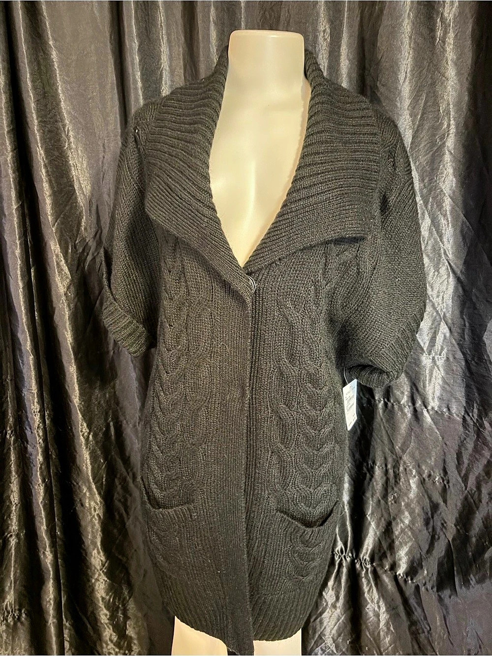 Coast Cable Knit Shawl Collar Cardigan in Black